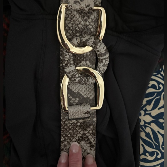 Michael Kors Accessories - Michael Kors Gray Snakeskin-Print Leather Belt with Gold Hardware